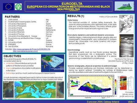 PARTNERS 1- CNR-ISMAR, Italy 2- Southampton Oceanography Centre, UK 3- University of Barcelona, Spain 4- University of Perpignan, France 5- University.