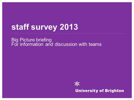 Staff survey 2013 Big Picture briefing For information and discussion with teams.
