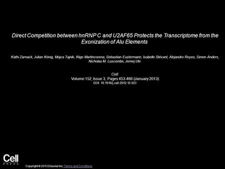 Direct Competition between hnRNP C and U2AF65 Protects the Transcriptome from the Exonization of Alu Elements Kathi Zarnack, Julian König, Mojca Tajnik,