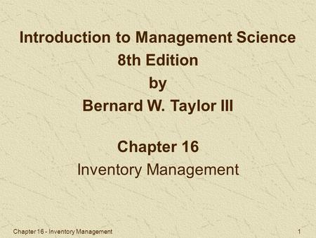 Introduction to Management Science