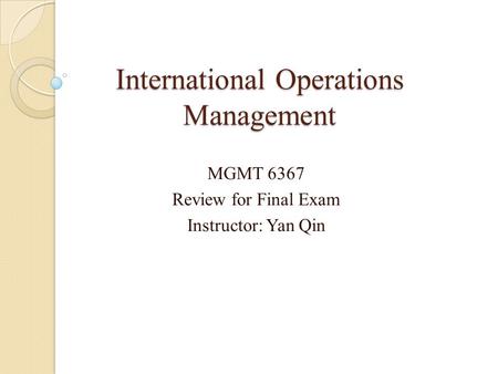 International Operations Management