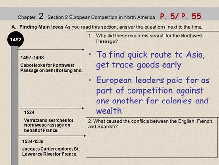 Chapter 2 Section 2 European Competition in North America P. 5/ P. 55