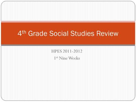 HPES 2011-2012 1 st Nine Weeks 4 th Grade Social Studies Review.