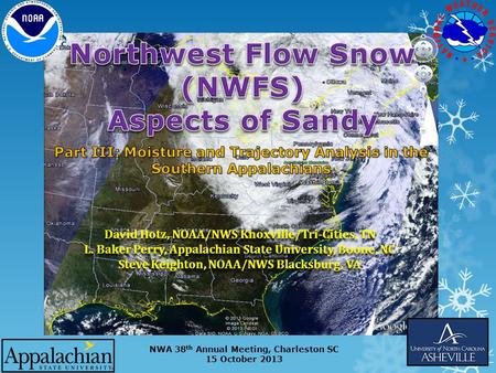 NWA 38 th Annual Meeting, Charleston SC 15 October 2013 David Hotz, NOAA/NWS Knoxville/Tri-Cities, TN L. Baker Perry, Appalachian State University, Boone,