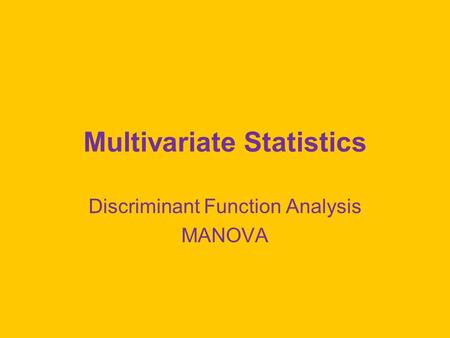 Multivariate Statistics