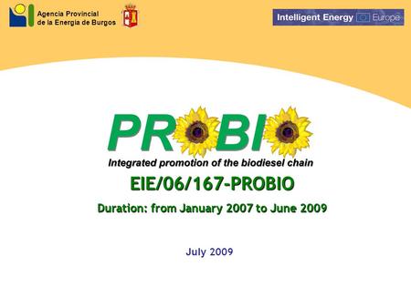 Agencia Provincial de la Energía de Burgos EIE/06/167-PROBIO Duration: from January 2007 to June 2009 July 2009.