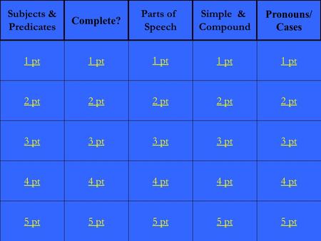 2 pt 3 pt 4 pt 5 pt 1 pt 2 pt 3 pt 4 pt 5 pt 1 pt 2 pt 3 pt 4 pt 5 pt 1 pt 2 pt 3 pt 4 pt 5 pt 1 pt 2 pt 3 pt 4 pt 5 pt 1 pt Subjects & Predicates Complete?