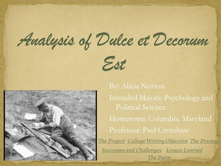 By : Alicia Norton Intended Majors: Psychology and Political Science Hometown: Columbia, Maryland Professor: Paul Crenshaw The ProjectCollege Writing ObjectiveThe.