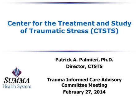 Center for the Treatment and Study of Traumatic Stress (CTSTS) Patrick A. Palmieri, Ph.D. Director, CTSTS Trauma Informed Care Advisory Committee Meeting.