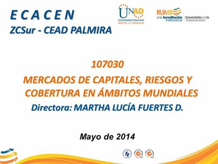 E C A C E N ZCSur - CEAD PALMIRA Mayo de 2014. TUTORIA VIRTUAL Proyectos FASE: 3 MERCADOS DE CAPITALES AGENDA 1.Saludo 2.Aclaraciones Proyecto Fase 3.