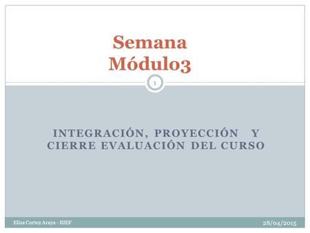 INTEGRACIÓN, PROYECCIÓN Y CIERRE EVALUACIÓN DEL CURSO 28/04/2015 Elisa Cortez Araya - BIEF 1 Semana Módulo3.