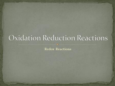 Oxidation Reduction Reactions