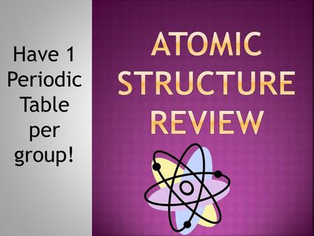 Have 1 Periodic Table per group!.  The mass number.