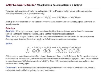 SAMPLE EXERCISE 20.1 What Chemical Reactions Occur in a Battery?