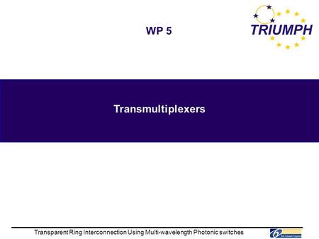 Transparent Ring Interconnection Using Multi-wavelength Photonic switches WP 5 Transmultiplexers.