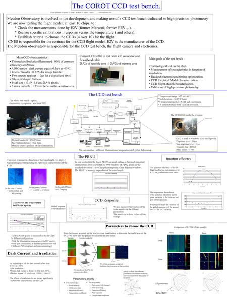 Parameters to choose the CCD The CCD test bench *Temperature range : -55 to +40°C. *Stabilization : < 0.05°C/hour. *5 temperature probes : CCD and electronics.