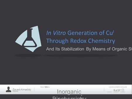 Winthrop University Zayed Almadidy PRESENTER TODAY TOPIC IS Inorganic Biochemistry WE ARE CURRENTLY ON SLIDE 1 of 27 In Vitro Generation of Cu I Through.