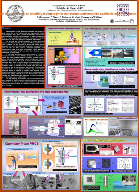 Congresso del Dipartimento di Fisica Highlights in Physics 2005 11–14 October 2005, Dipartimento di Fisica, Università di Milano High intensity cluster.