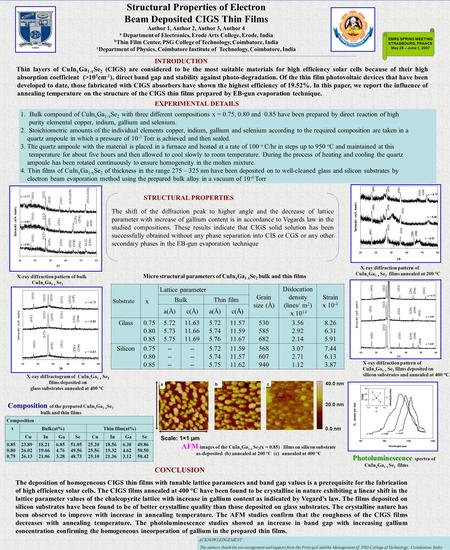 Structural Properties of Electron Beam Deposited CIGS Thin Films Author 1, Author 2, Author 3, Author 4 a Department of Electronics, Erode Arts College,