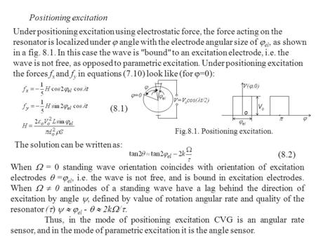 Under positioning excitation using electrostatic force, the force acting on the resonator is localized under  angle with the electrode angular size of.