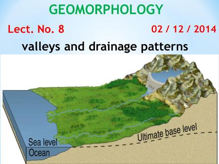 GEOMORPHOLOGY Lect. No. 8 02 / 12 / 2014 valleys and drainage patterns.