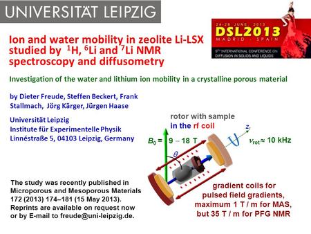 By Dieter Freude, Steffen Beckert, Frank Stallmach, Jörg Kärger, Jürgen Haase Universität Leipzig Institute für Experimentelle Physik Linnéstraße 5, 04103.