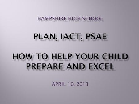  Preparing for the PLAN, IACT, and PSAE  Roles and communication among students, parents, counselors, and teachers  Obtaining the information you need.