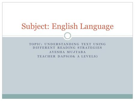 Subject: English Language