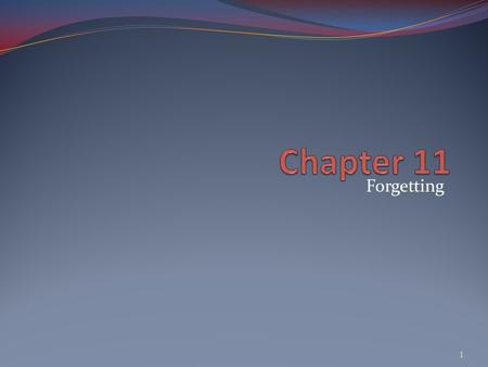 Forgetting 1. Memory Internal record or representation of past experience Not necessarily the same as the original experience History & metaphors Slate.