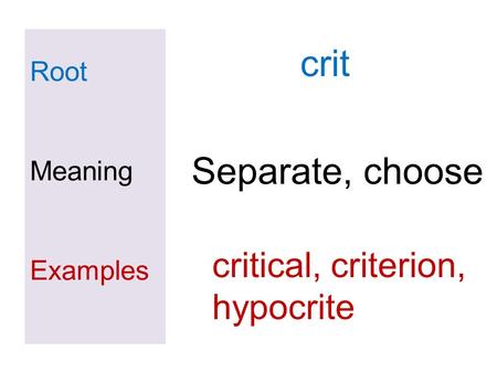 crit Separate, choose critical, criterion, hypocrite