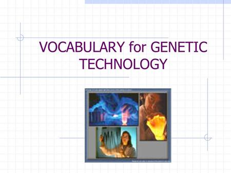 VOCABULARY for GENETIC TECHNOLOGY. CLONING Produces an EXACT COPY of organism; Obtained through ASEXUAL reproduction- Occurs Naturally- Ex: spider plants,