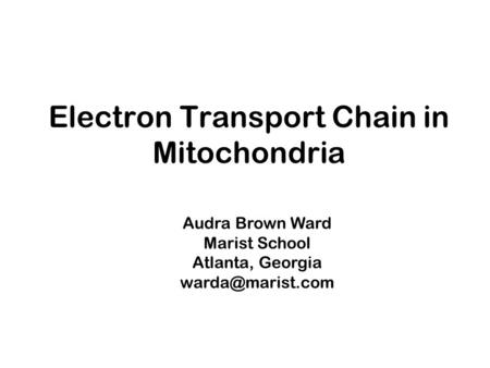 Electron Transport Chain in Mitochondria Audra Brown Ward Marist School Atlanta, Georgia