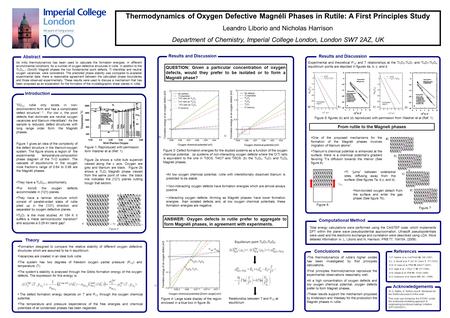 Thermodynamics of Oxygen Defective Magnéli Phases in Rutile: A First Principles Study Leandro Liborio and Nicholas Harrison Department of Chemistry, Imperial.