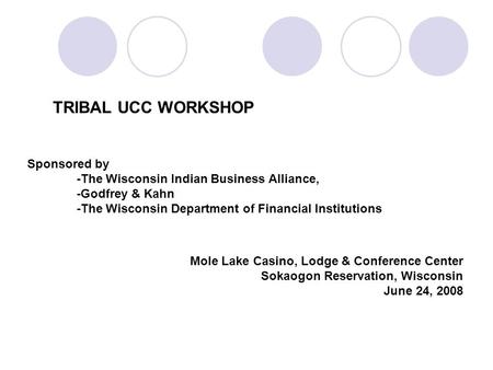 Sponsored by -The Wisconsin Indian Business Alliance, -Godfrey & Kahn -The Wisconsin Department of Financial Institutions Mole Lake Casino, Lodge & Conference.