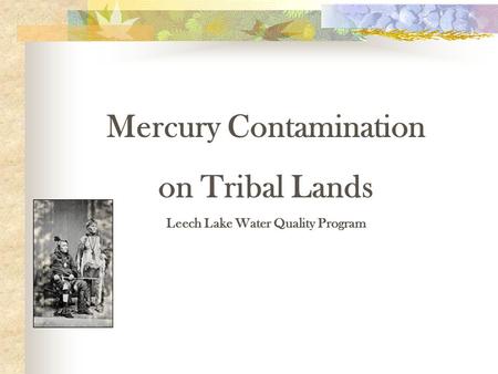 Mercury Contamination on Tribal Lands Leech Lake Water Quality Program.