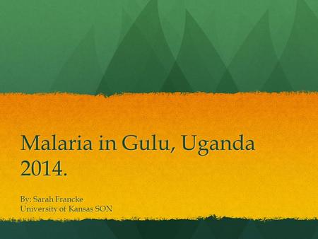 Malaria in Gulu, Uganda 2014. By: Sarah Francke University of Kansas SON.