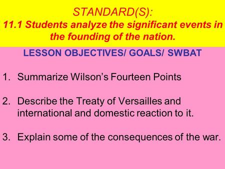 LESSON OBJECTIVES/ GOALS/ SWBAT