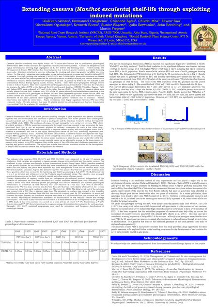 Extending cassava ( Manihot esculenta ) shelf-life through exploiting induced mutations Datta SK and Chakrabarty D. 2009. Management of Chimera and In.