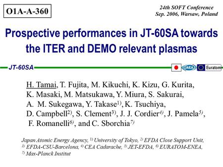 JT-60SA Euratom 1 Japan Atomic Energy Agency, 1) University of Tokyo, 2) EFDA Close Support Unit, 3) EFDA-CSU-Barcelona, 4) CEA Cadarache, 5) JET-EFDA,