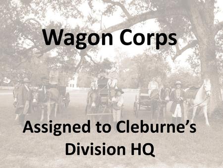 Assigned to Cleburne’s Division HQ Wagon Corps. Who am I? Captain Nathan Stark Wagon Master In the Hobby since the mid 1990’s Started in Mounted Artillery.