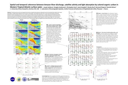 Spatial and temporal coherence between Amazon River discharge, satellite salinity and light absorption by colored organic carbon in Western Tropical Atlantic.