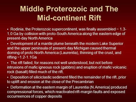 Middle Proterozoic and The Mid-continent Rift