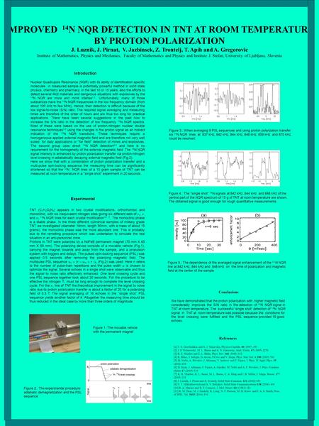 IMPROVED 14 N NQR DETECTION IN TNT AT ROOM TEMPERATURE BY PROTON POLARIZATION J. Luznik, J. Pirnat, V. Jazbinsek, Z. Trontelj, T. Apih and A. Gregorovic.