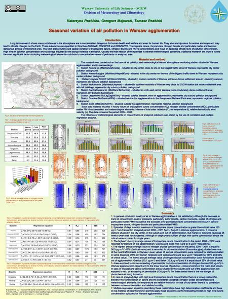 Katarzyna Rozbicka, Grzegorz Majewski, Tomasz Rozbicki Seasonal variation of air pollution in Warsaw agglomeration Warsaw University of Life Sciences -