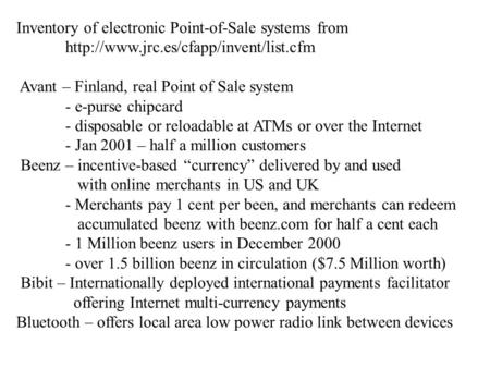 Inventory of electronic Point-of-Sale systems from  Avant – Finland, real Point of Sale system - e-purse chipcard.