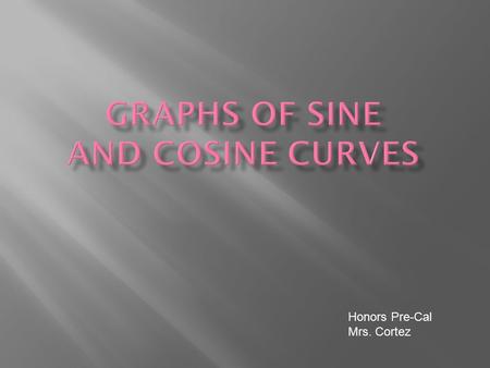 Honors Pre-Cal Mrs. Cortez. xy = sin(x) 00 π /6½ π /21 5 π /6½ π 0 7 π /6-½-½ 3 π /2 11 π /6-½-½ 2π2π 0.