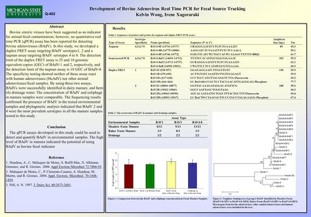 Development of Bovine Adenovirus Real Time PCR for Fecal Source Tracking Kelvin Wong, Irene Xagoraraki Abstract Bovine enteric viruses have been suggested.