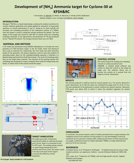 Development of [NH 3 ] Ammonia target for Cyclone-30 at KFSH&RC F. Alrumayan, A. Alghaith, Q. Akkam, A. Marsood, A. Hendy and M. AlQahatani KFSHRC, RIYADH.