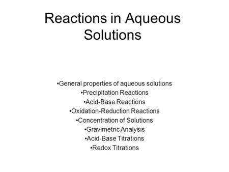 Reactions in Aqueous Solutions