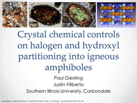 Crystal chemical controls on halogen and hydroxyl partitioning into igneous amphiboles Paul Giesting Justin Filiberto Southern Illinois University, Carbondale.